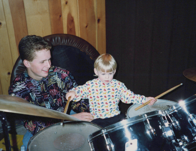 Mark and I playing the drums