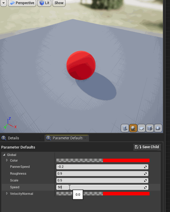 This custom material allowed me to control the ball's appearance via parameters to gain that "hot" effect.