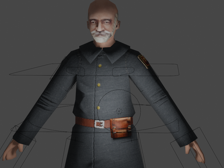 (Unfinished) The commandant is one of NPCs in the safe zone you could interact with for missions. The character's face was generated using AI.