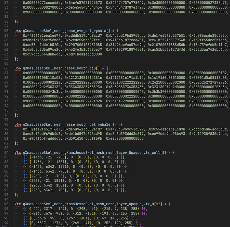 Generated C code for the assets